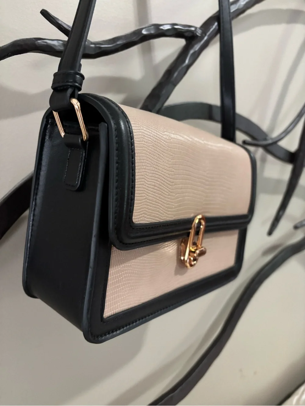 Two-Tone Cream and Black Crossbody Shoulder Bag